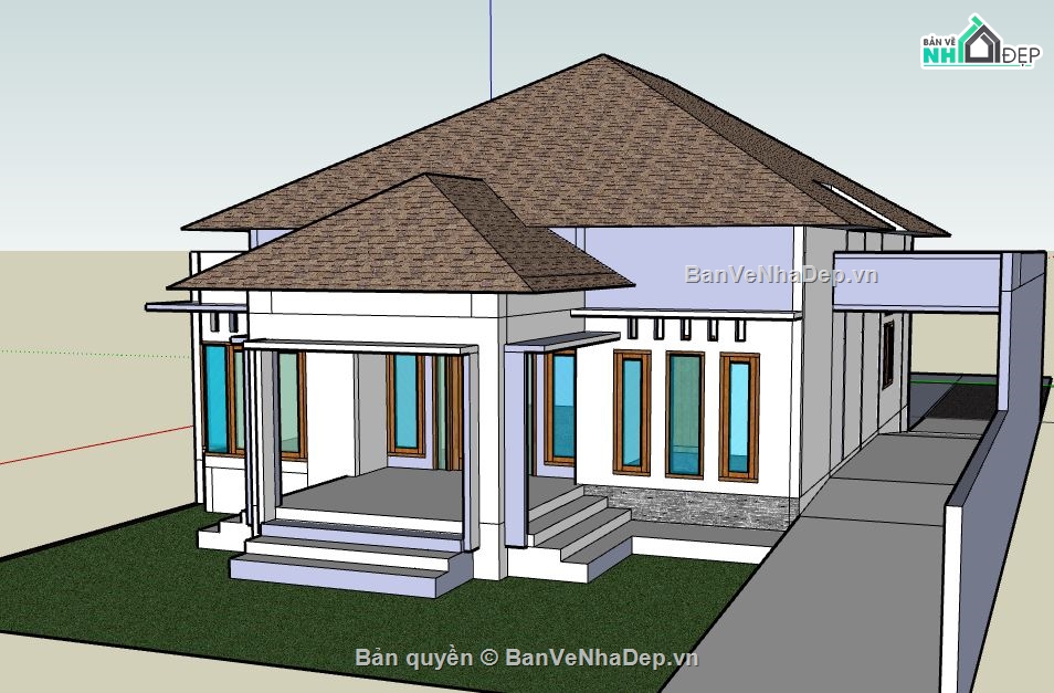 biệt thự 1 tầng,su biệt thự,sketchup biệt thự