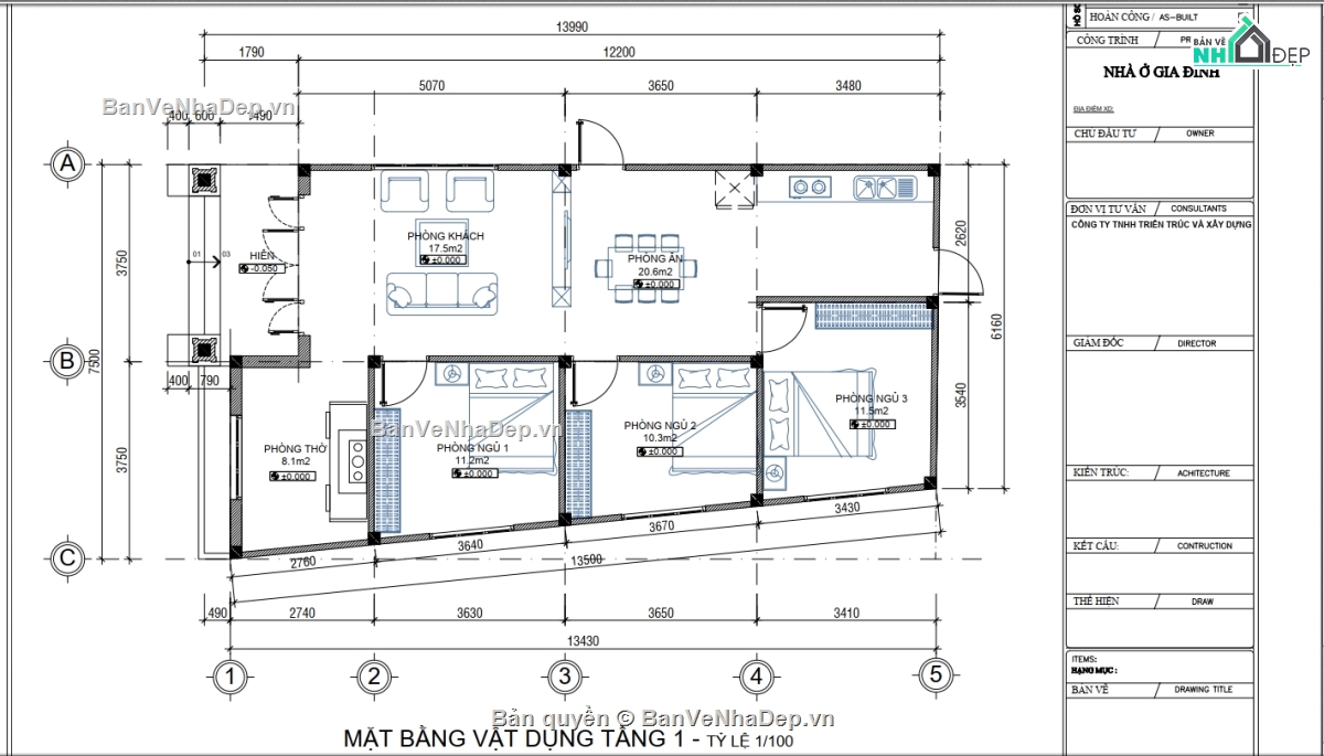Biệt thự 1 tầng,hồ sơ thi công biệt thự 1 tầng,1 tầng