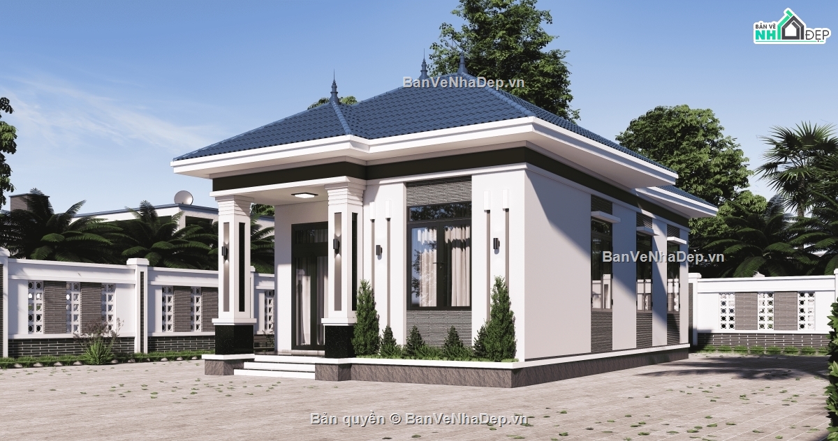 Biệt thự 1 tầng,hồ sơ thi công biệt thự 1 tầng,1 tầng