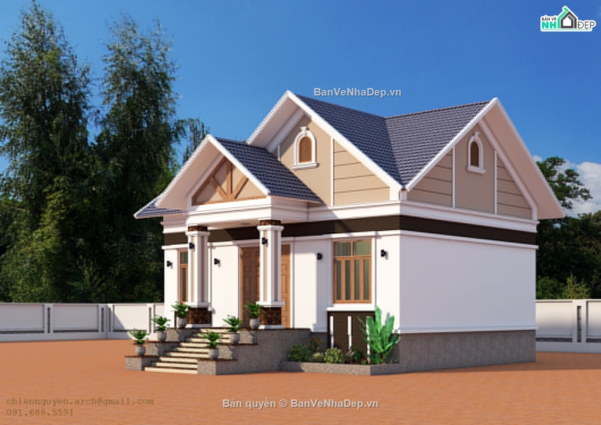 biệt thự 1 tầng,sketchup biệt thự 1 tầng,bản vẽ biệt thự 1 tầng 9x11m