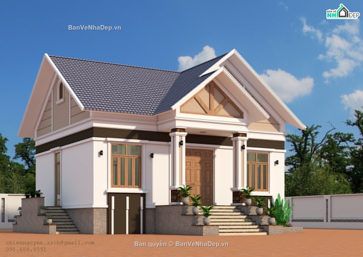 biệt thự 1 tầng,sketchup biệt thự 1 tầng,bản vẽ biệt thự 1 tầng 9x11m