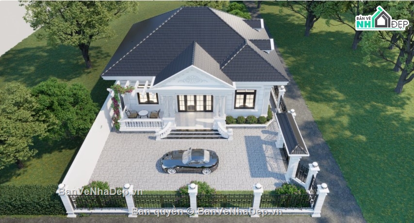 biệt thự 1 tầng,mẫu biệt thự sketchup,mẫu biệt thự 1 tầng