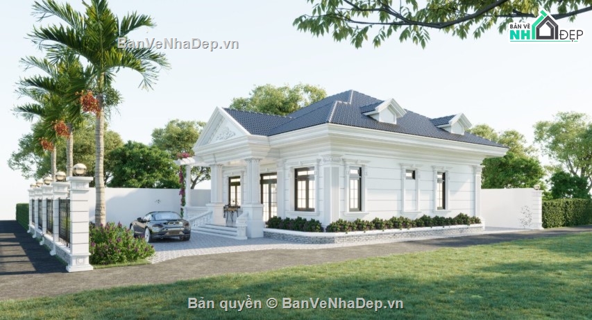 biệt thự 1 tầng,mẫu biệt thự sketchup,mẫu biệt thự 1 tầng