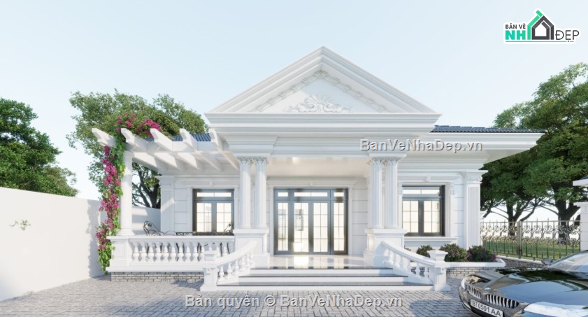 biệt thự 1 tầng,mẫu biệt thự sketchup,mẫu biệt thự 1 tầng