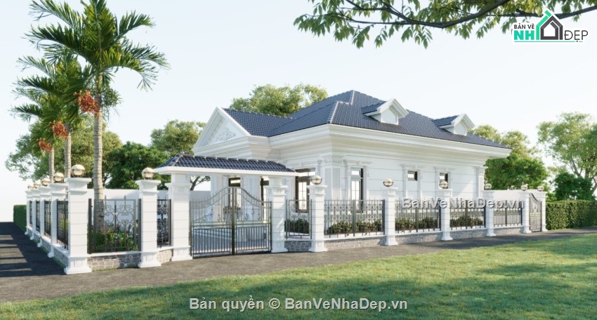 biệt thự 1 tầng,mẫu biệt thự sketchup,mẫu biệt thự 1 tầng