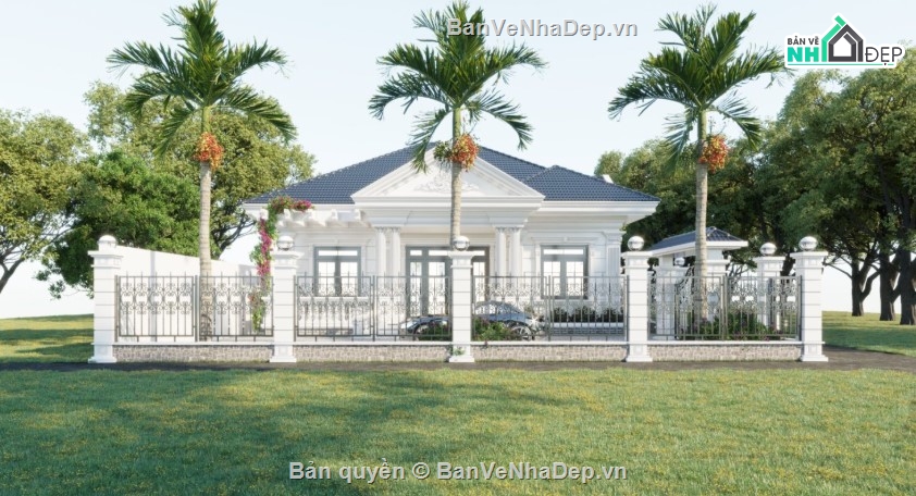 biệt thự 1 tầng,mẫu biệt thự sketchup,mẫu biệt thự 1 tầng