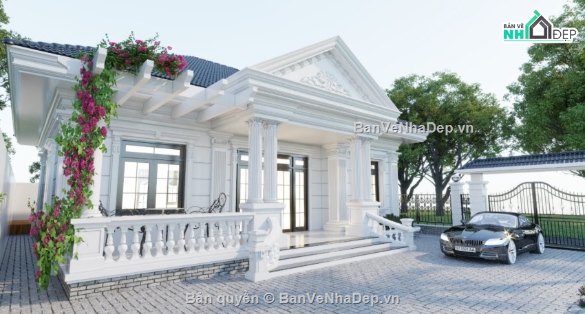 biệt thự 1 tầng,mẫu biệt thự sketchup,mẫu biệt thự 1 tầng