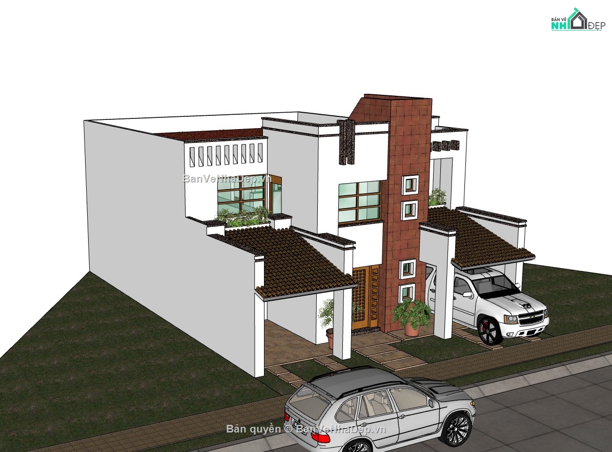 biệt thự 2 tầng,biệt thự đẹp 2 tầng,su biệt thự,sketchup biệt thự,biệt thự sketchup