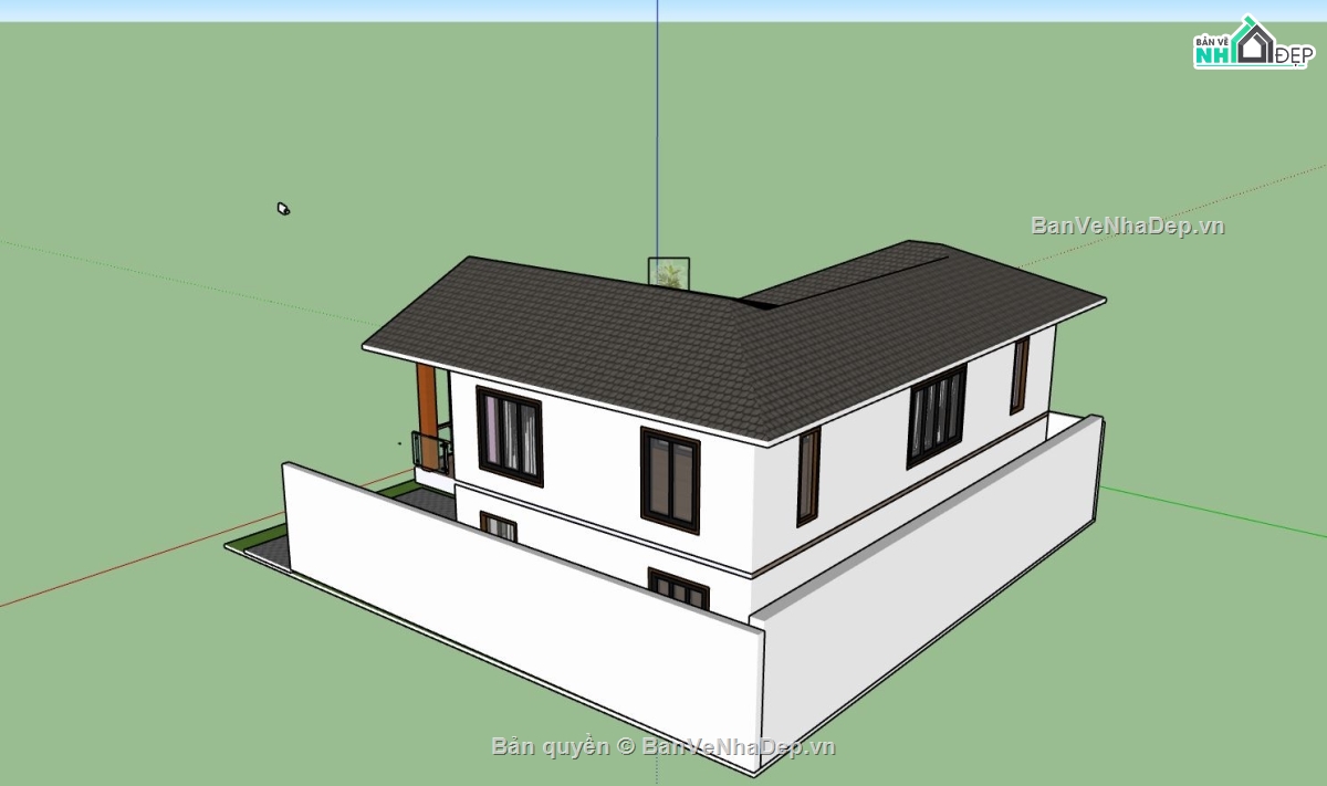 biệt thự 2 tầng,biệt thự sketchup,biệt thự mái nhật,phối cảnh biệt thự