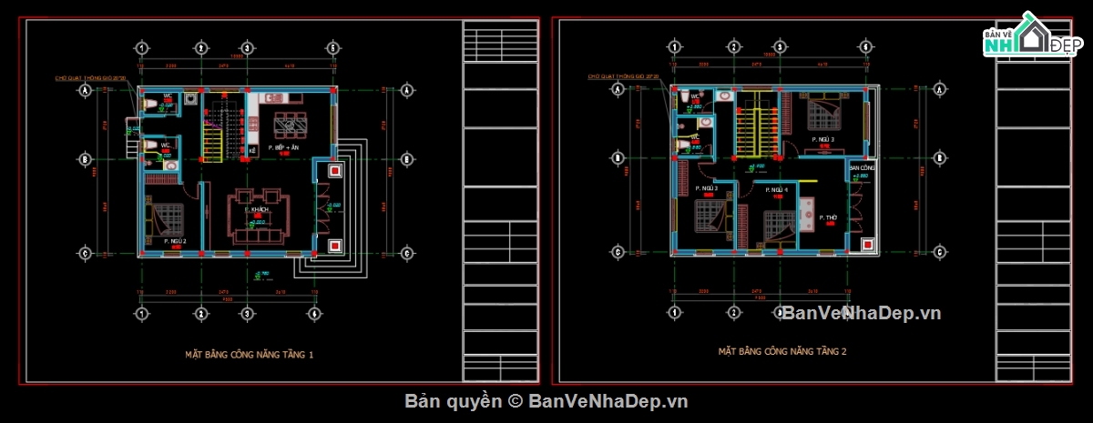 biệt thự 2 tầng,file cad biệt thự 2 tầng,biệt thự 2 tầng file cad