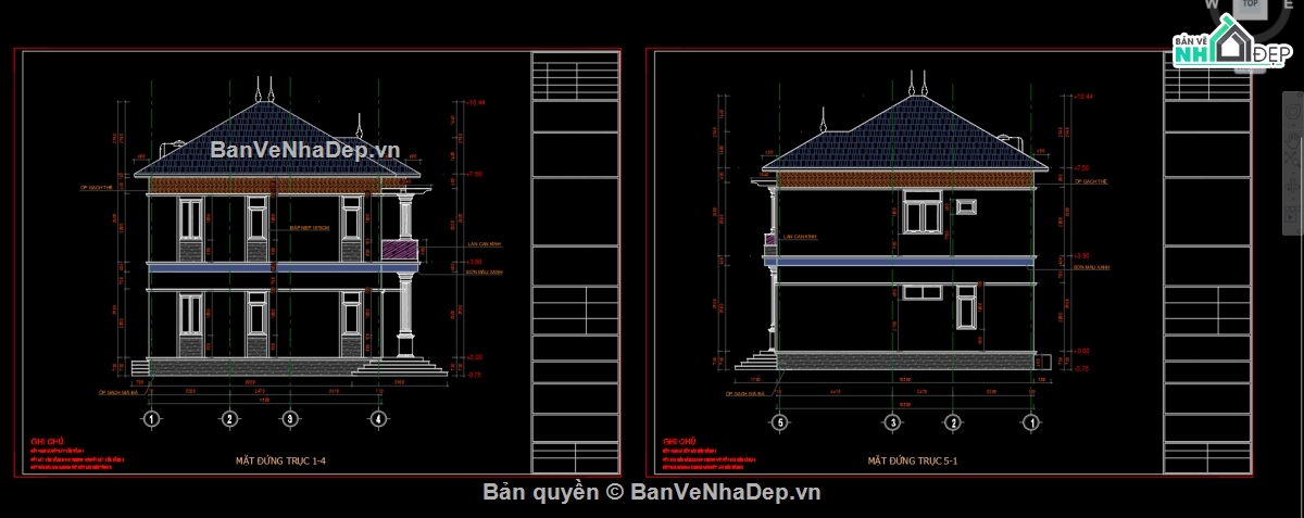 biệt thự 2 tầng,file cad biệt thự 2 tầng,biệt thự 2 tầng file cad