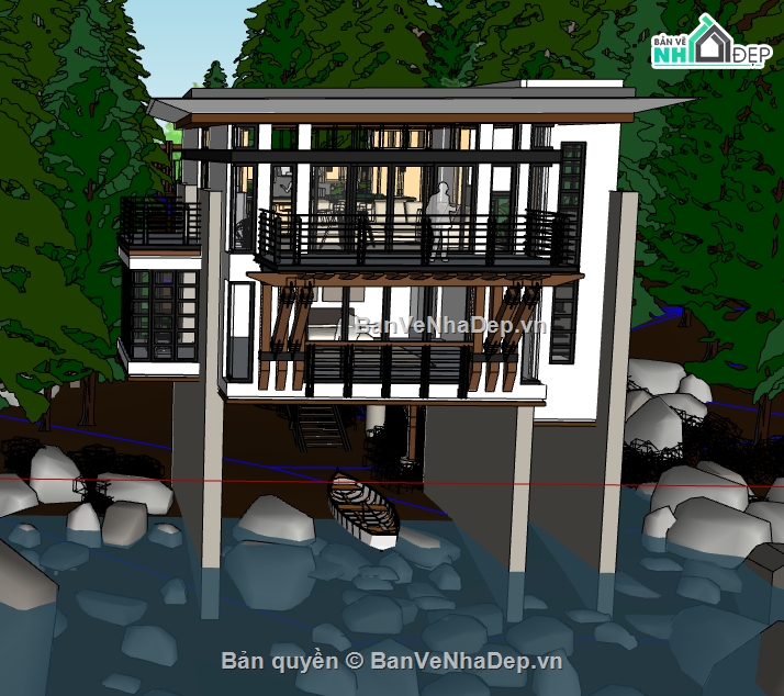 biệt thự 2 tầng dựng 3d su,file sketchup mẫu biệt thự 2 tầng,thiết kế biệt thự dựng model su