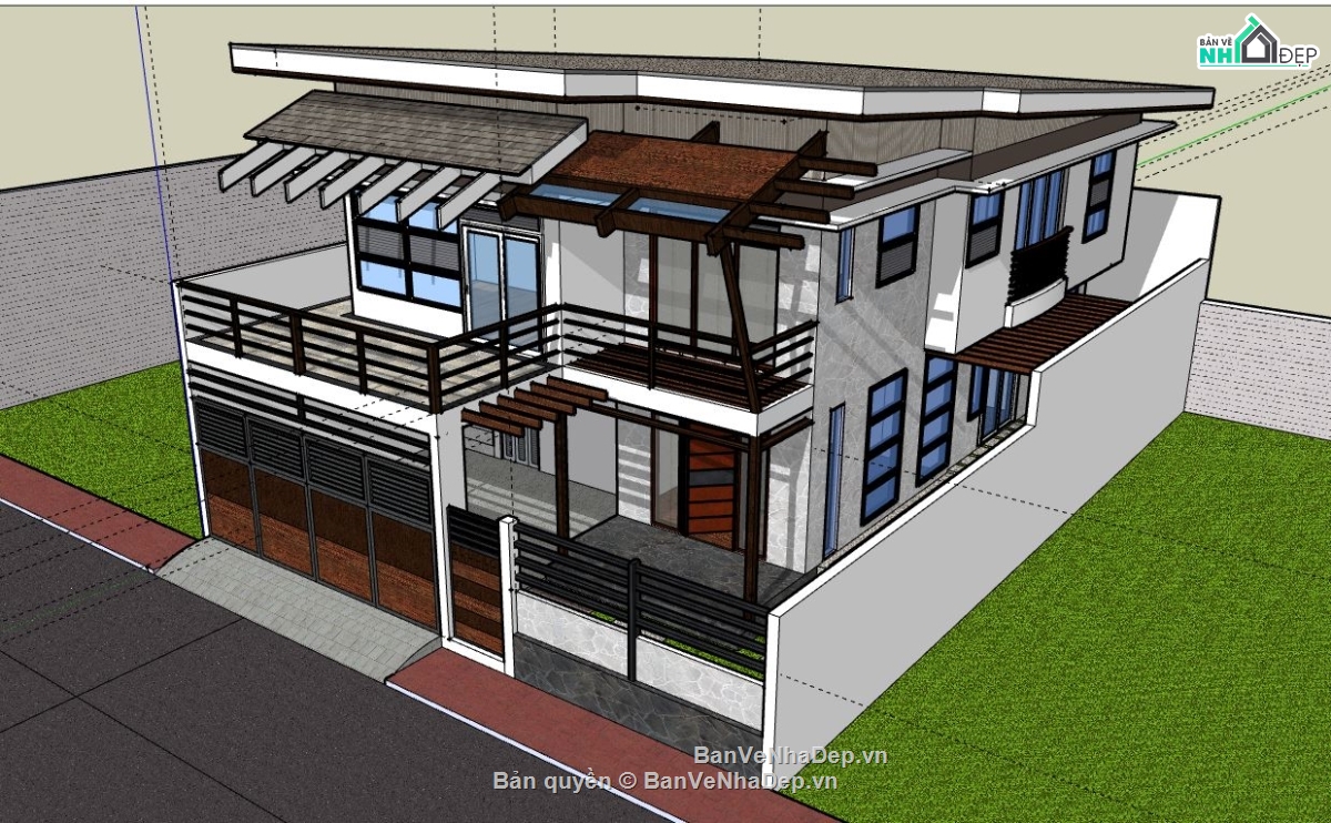 Biệt thự 2 tầng hiện đại,mẫu biệt thự 2 tầng sketchup,thiết kế biệt thự 2 tầng sketchup,biệt thự 2 tầng