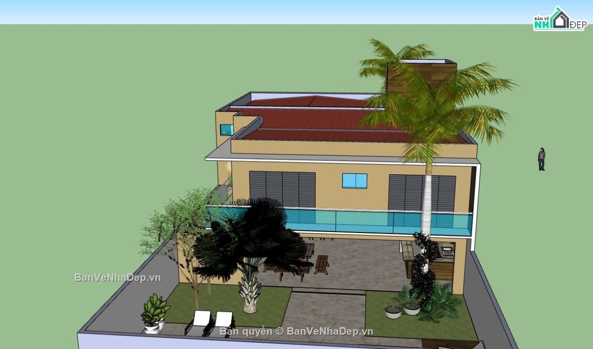 biệt thự sketchup,sketchup biệt thự,biệt thự 2 tầng