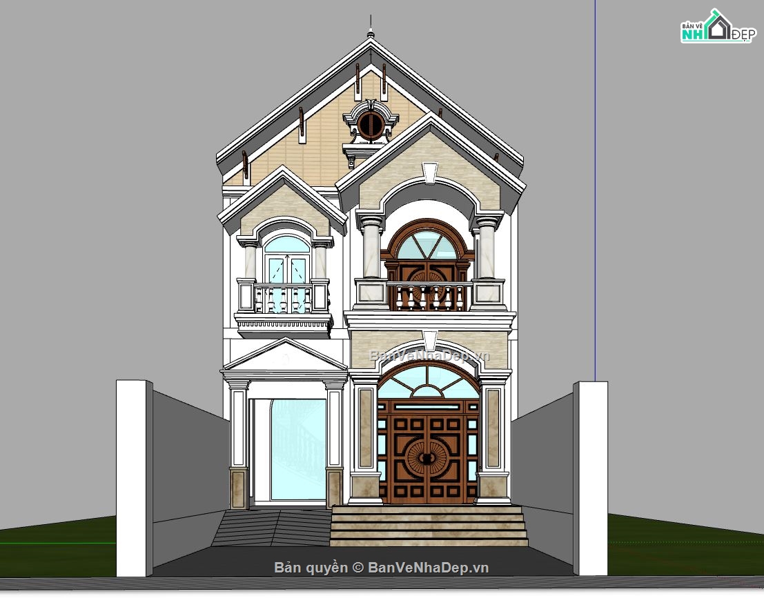 mẫu nhà 2 tầng,file su nhà phố 2 tầng,model sketchup nhà 2 tầng,phối cảnh nhà phố 2 tầng