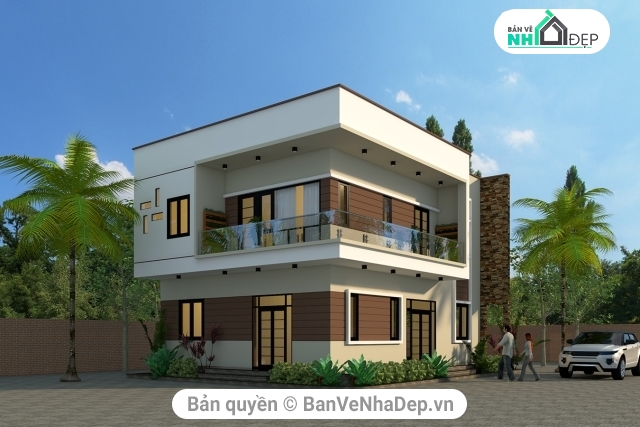 Biệt thự 2 tầng phong cách hiện đại,Diện tích 9.8x12.6m,Biệt thự 2 tầng