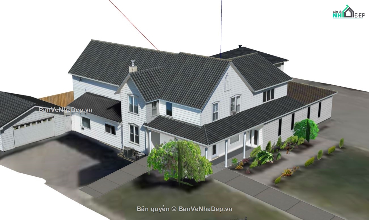 Biệt thự  2 tầng dựng sketchup,model su biệt thự 2 tầng,file 3d su biệt thự 2 tầng
