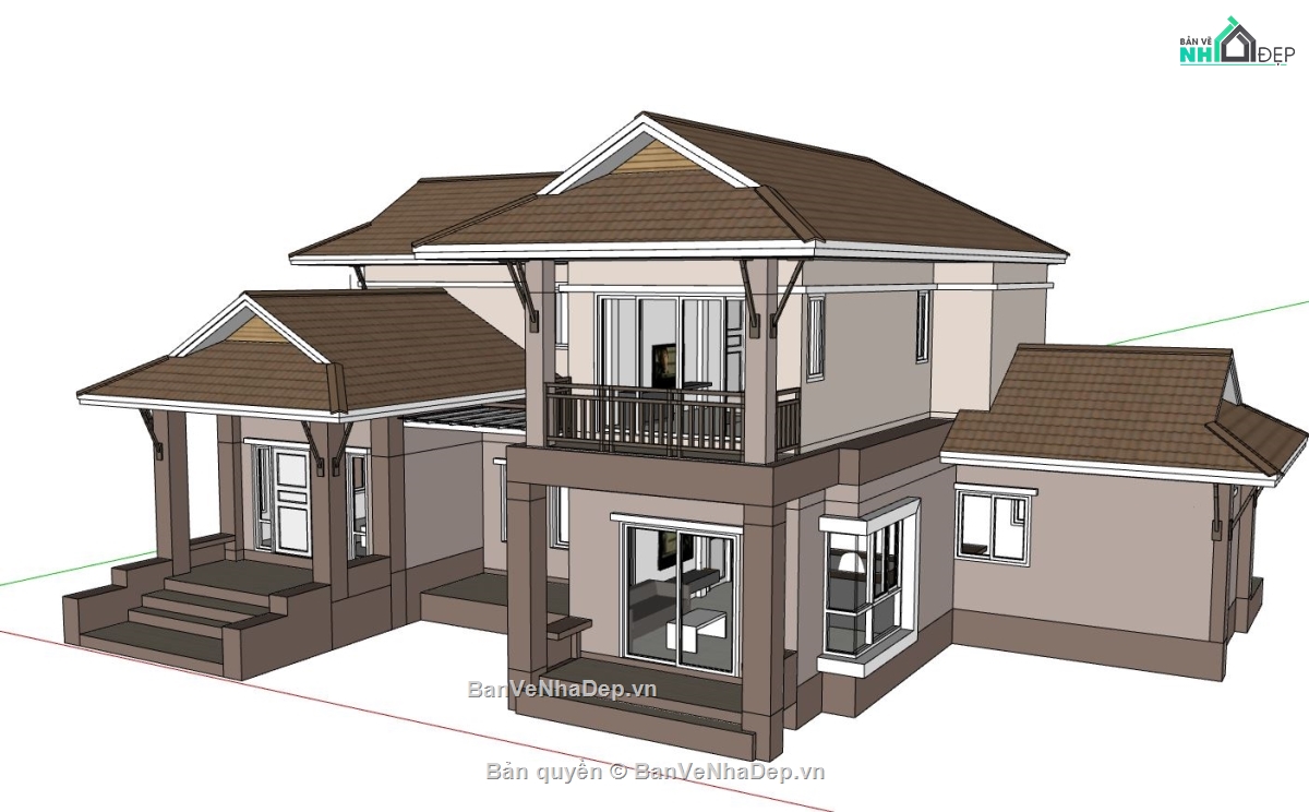 Biệt thự 2 tầng hiện đại,model su biệt thự 2 tầng,sketchup biệt thự 2 tầng