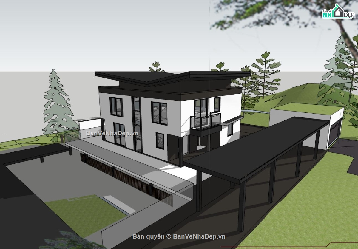 sketchup biệt thự 2 tầng,biệt thự 2 tầng,biệt thự sketchup