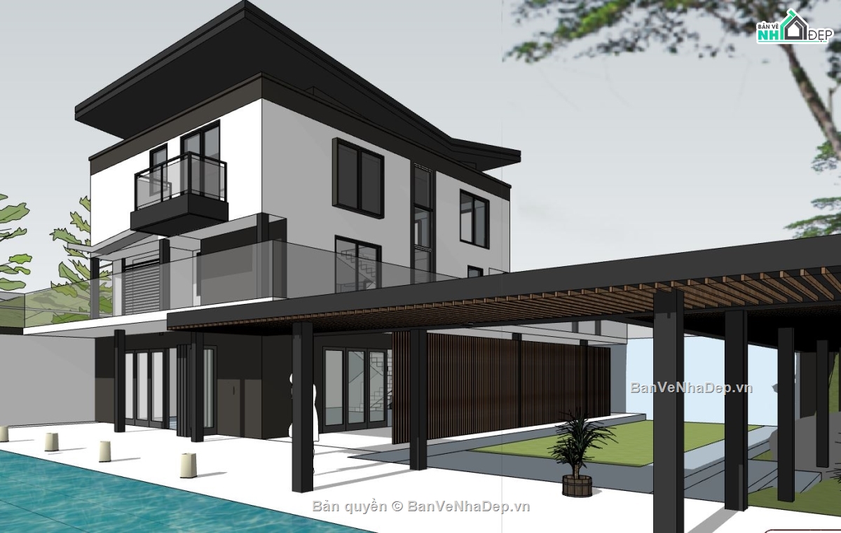 sketchup biệt thự 2 tầng,biệt thự 2 tầng,biệt thự sketchup