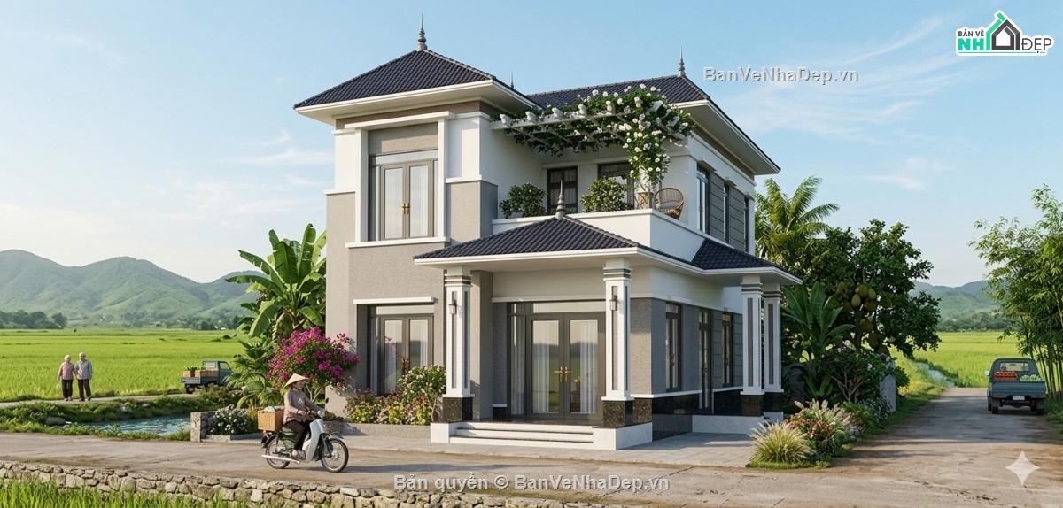 sketchup biệt thự 2 tầng,Biệt thự mái nhật 2 tầng 8.5x12m,file sketchup biệt thự,File sketchup biệt thự mái nhật,biệt thự 2 tầng file cad