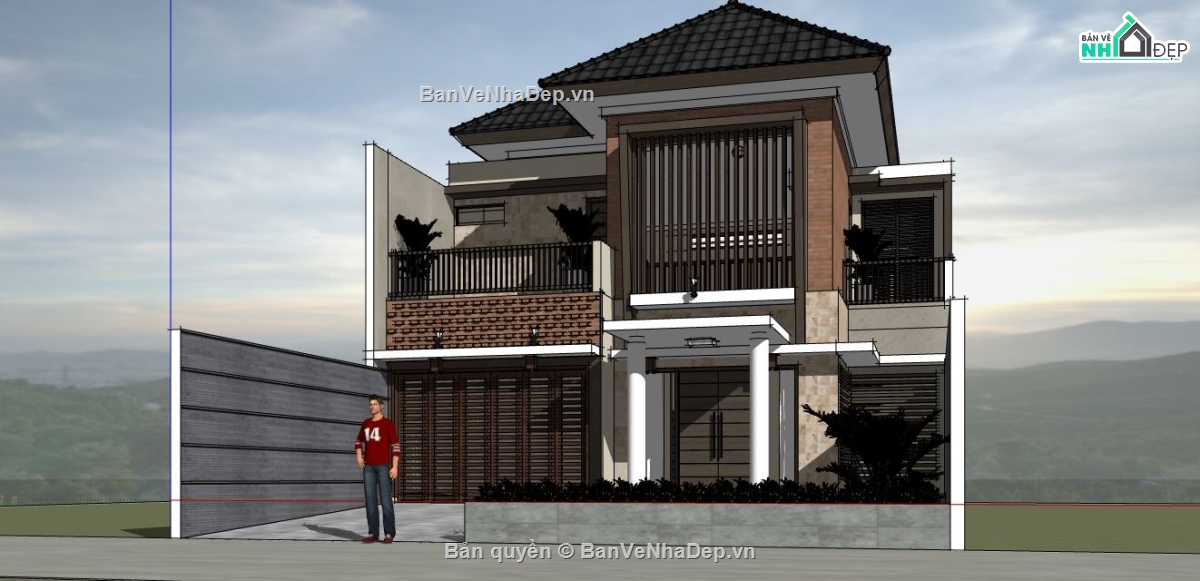 skechup biệt thự 2 tầng,biệt thự 2 tầng file su,file sketchup biệt thự 2 tầng,biệt thự 2 tầng 10x18m