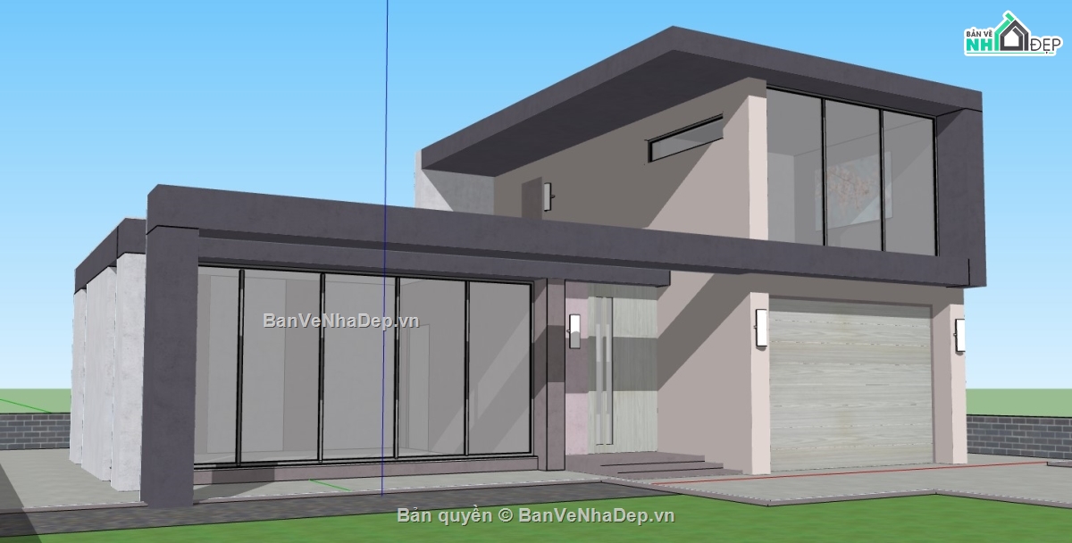 biệt thự hiện đại,biệt thự sketchup,biệt thự 2 tầng