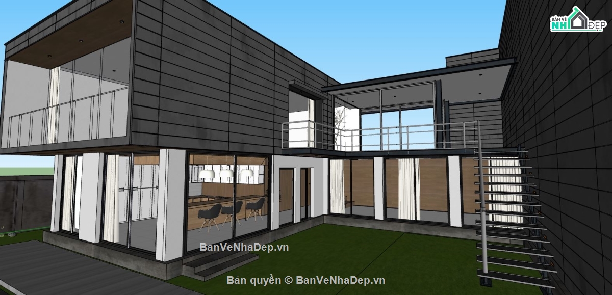 su biệt thự đẹp,model su biệt thự 2 tầng,file sketchup biệt thự