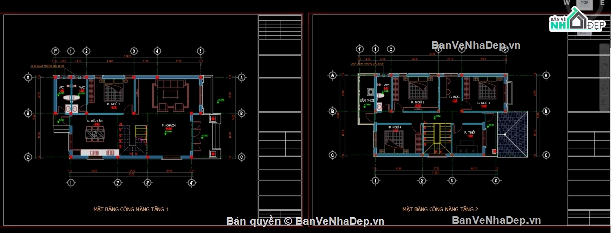 biệt thự 2 tầng,file cad biệt thự 2 tầng,bản vẽ biệt thự 2 tầng