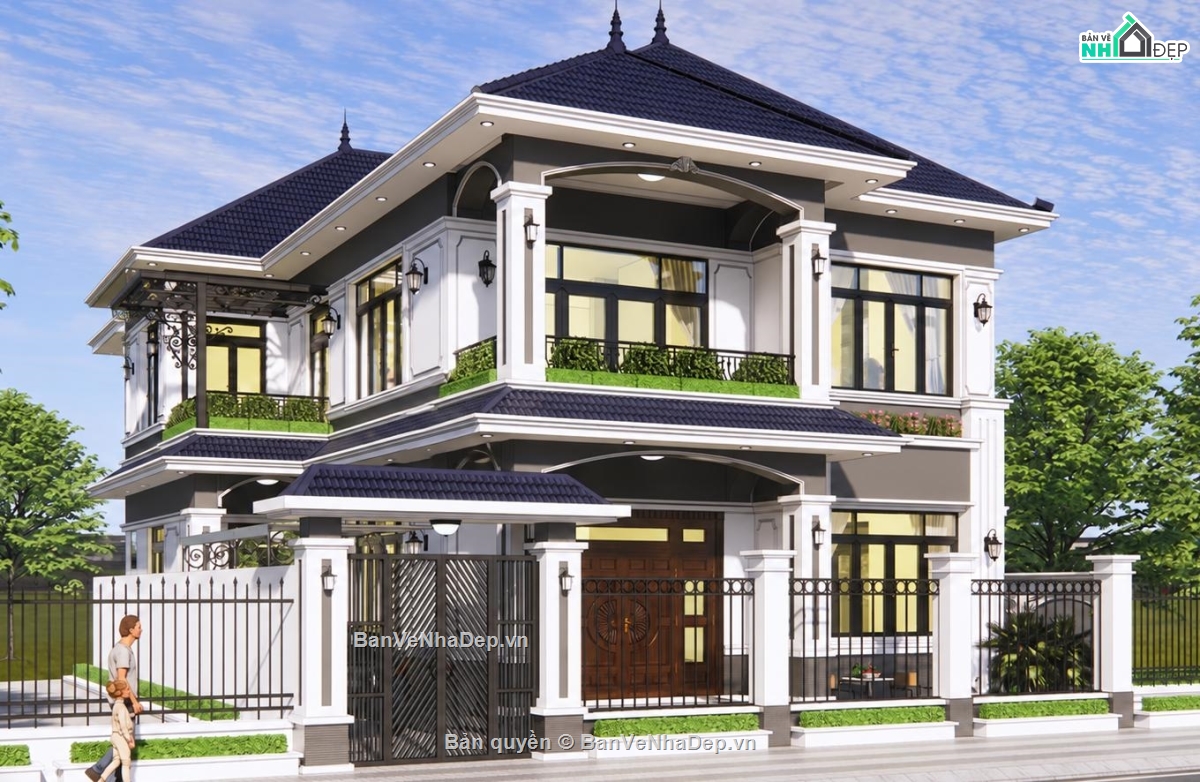 biệt thự 2 tầng mái nhật,bản vẽ nhà 2 tầng cad,thiết kế biệt thự hiện đại,file cad biệt thự 2 tầng,nhà mái nhật 2 tầng đẹp,sketchup biệt thự mái nhật