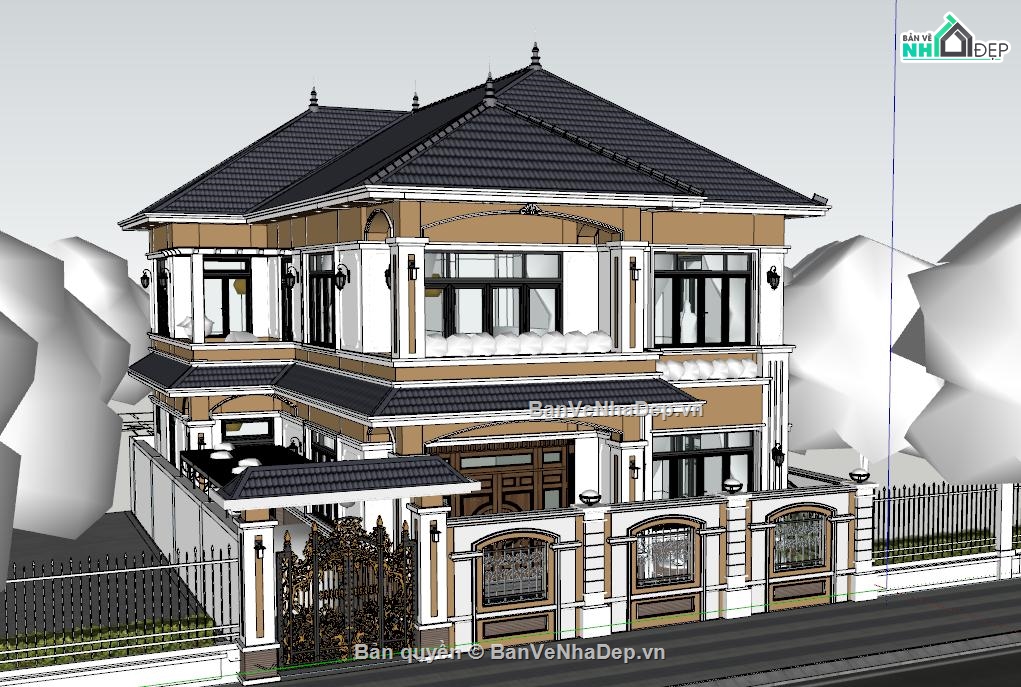 biệt thự 2 tầng mái nhật,bản vẽ nhà 2 tầng cad,thiết kế biệt thự hiện đại,file cad biệt thự 2 tầng,nhà mái nhật 2 tầng đẹp,sketchup biệt thự mái nhật