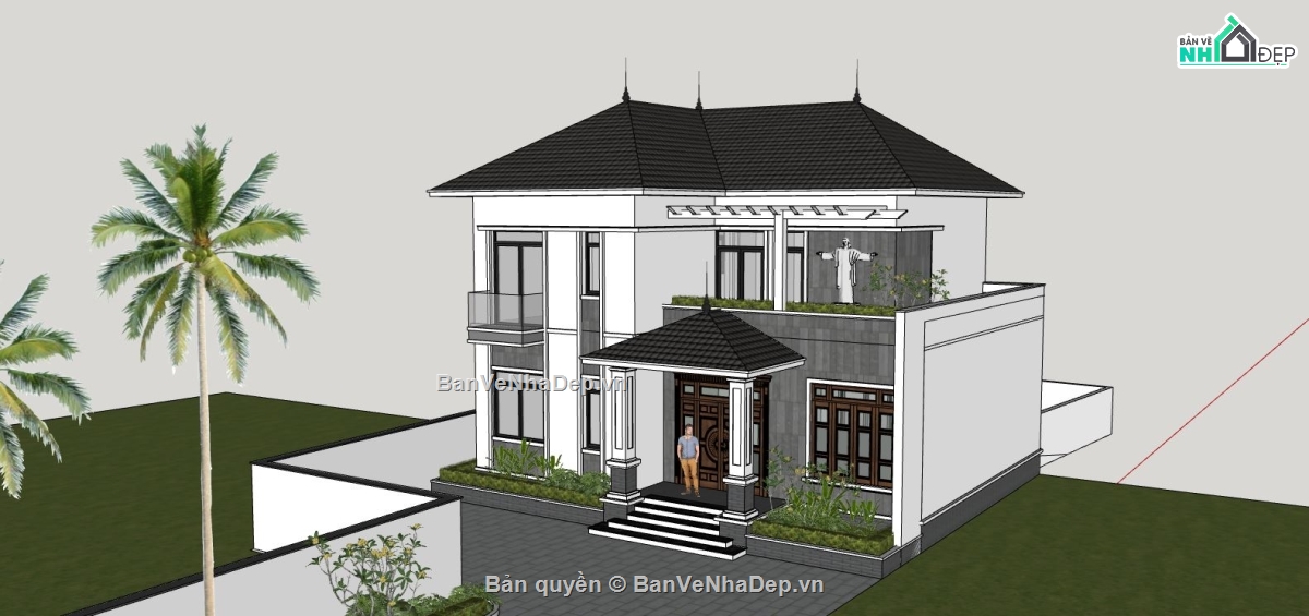 biệt thự sketchup,biệt thự đẹp 2 tầng,biệt thự 2 tầng đẹp,su biệt thự 2 tầng