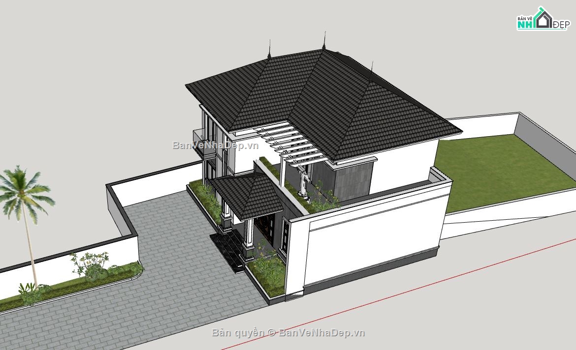 biệt thự sketchup,biệt thự đẹp 2 tầng,biệt thự 2 tầng đẹp,su biệt thự 2 tầng