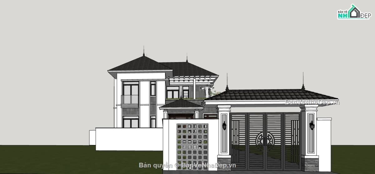 biệt thự sketchup,biệt thự đẹp 2 tầng,biệt thự 2 tầng đẹp,su biệt thự 2 tầng