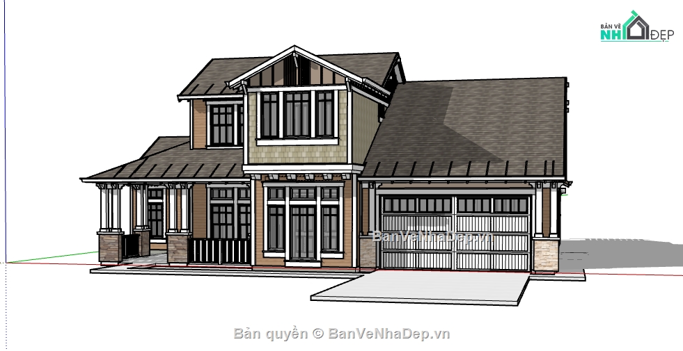 dựng 3d su biệt thự 2 tầng,model su biệt thự 2 tầng,file sketchup dựng nhà biệt thự
