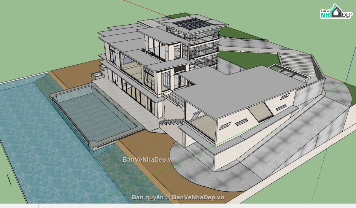 model su biệt thự,file sketchup biệt thự,model su biệt thự 2 tầng