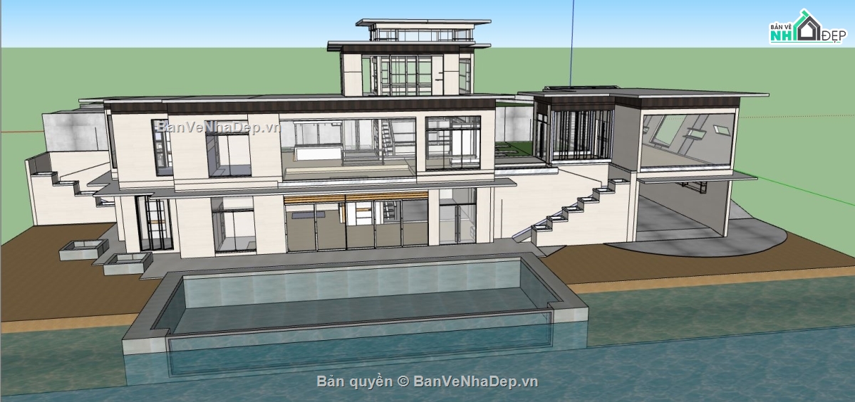 model su biệt thự,file sketchup biệt thự,model su biệt thự 2 tầng