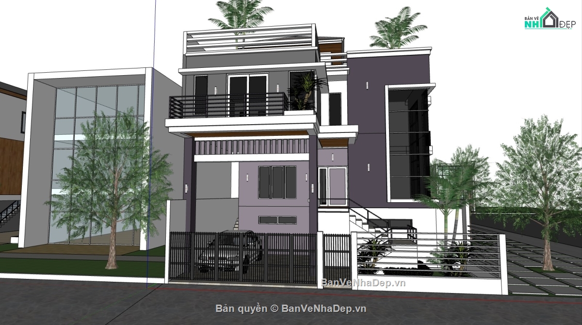 Biệt thự 2 tầng hiện đại,model su biêt thự 2 tầng,sketchup biệt thự