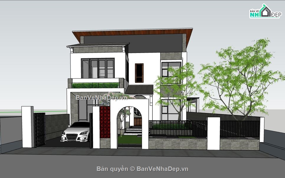 biệt thự sketchup,sketchup biệt thự 2 tầng,biệt thự 2 tầng