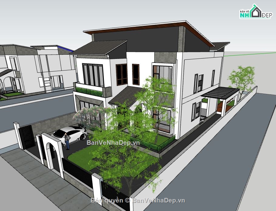 biệt thự sketchup,sketchup biệt thự 2 tầng,biệt thự 2 tầng