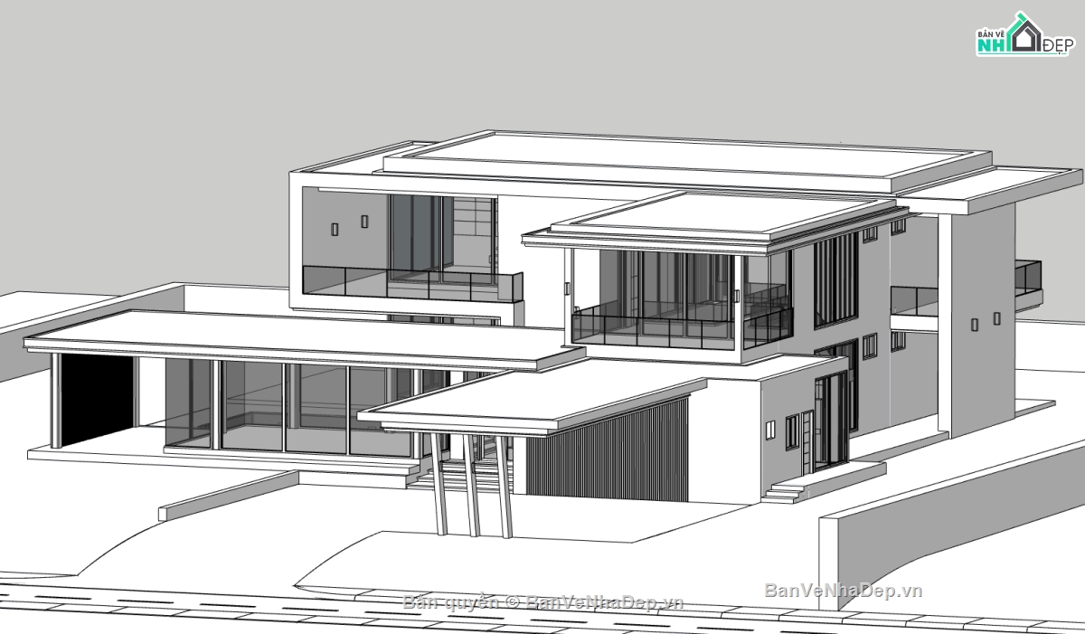 biệt thự 2 tầng,biệt thự 2 tầng sketchup,sketchup biệt thự 2 tầng