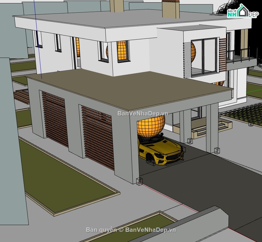 biệt thự cao cấp,sketchup biệt thự,sketchup biệt thự 2 tầng