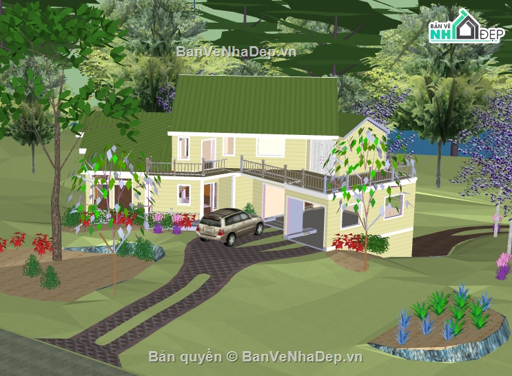 file sketchup biệt thự 2 tầng,dựng 3d su biệt thự 2 tầng,dựng model su nhà biệt thự