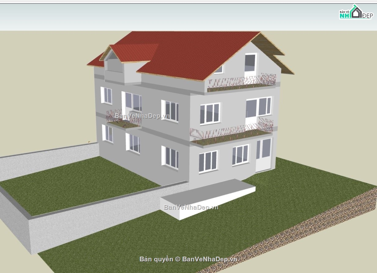 Biệt thự 3 tầng hiện đại,sketchup biệt thự,biệt thự hiện đại