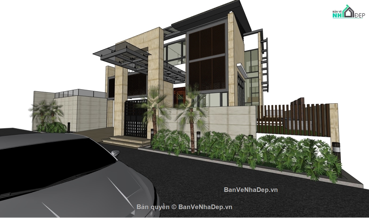 biệt thự hiện đại,biệt thự sang trọng,sketchup biệt thự 3 tầng