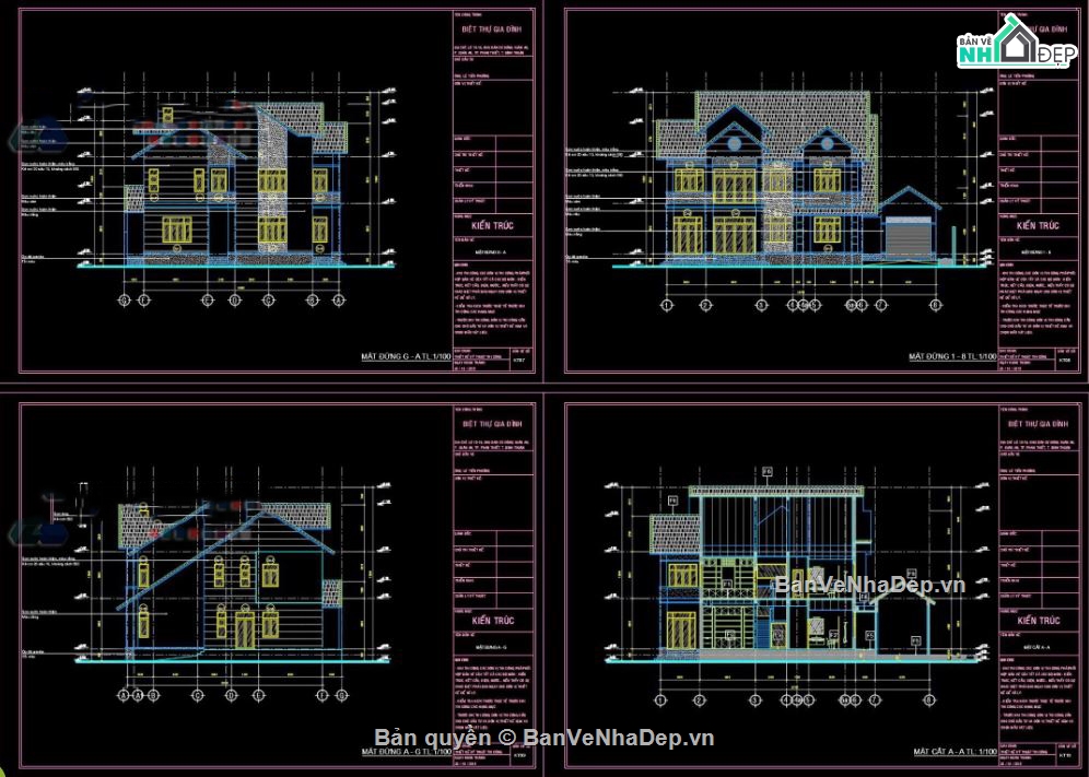 Biệt thự,file cad biệt thự 3 tầng,kiến trúc biệt thự 3 tầng