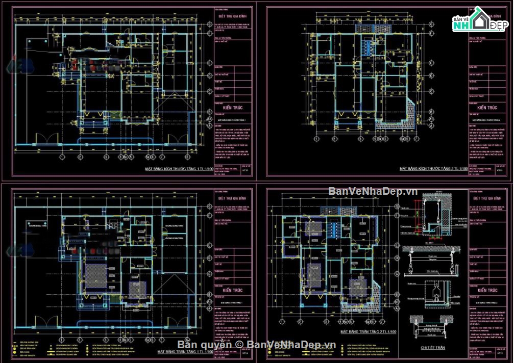 Biệt thự,file cad biệt thự 3 tầng,kiến trúc biệt thự 3 tầng