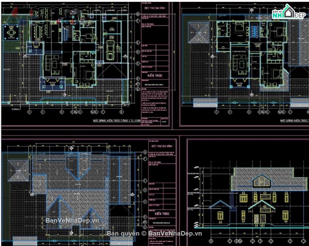 Biệt thự,file cad biệt thự 3 tầng,kiến trúc biệt thự 3 tầng