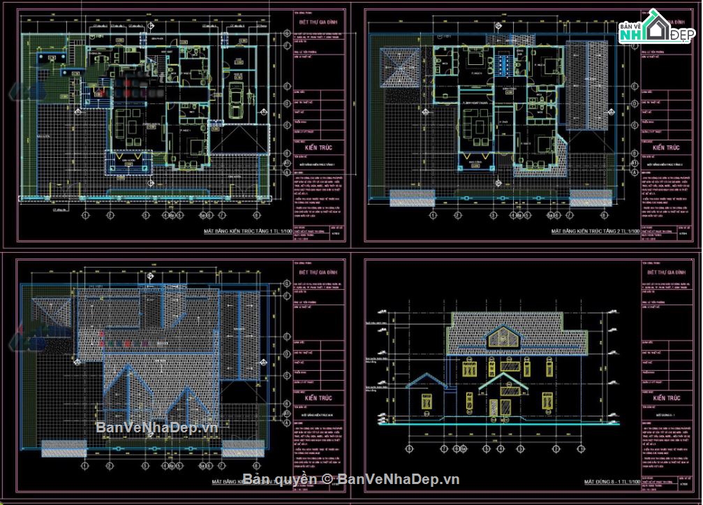 Biệt thự,file cad biệt thự 3 tầng,kiến trúc biệt thự 3 tầng