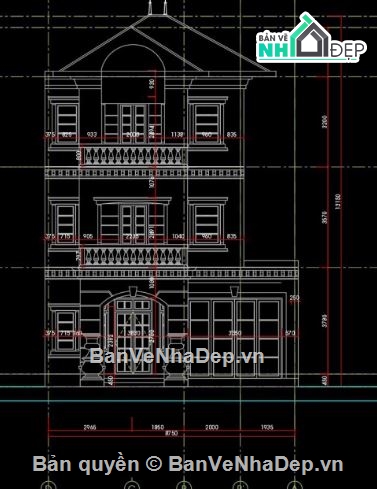 Biệt thự,file cad biệt thự 3 tầng,mẫu biệt thự 3 tầng